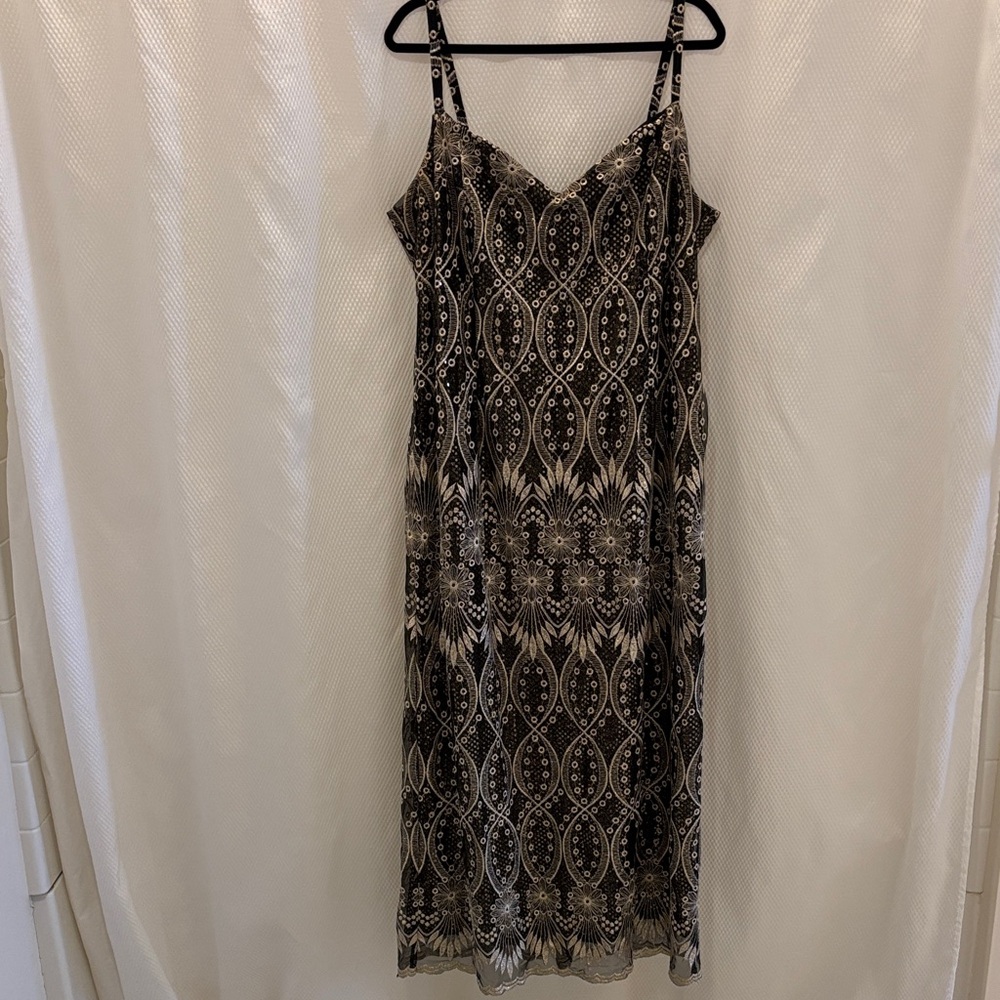 Black and Cream Patterned Slip Dress